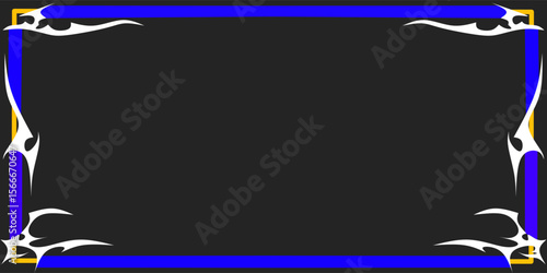 Frame with bold purple and blue edges, flame-like tribal corners, and a dark center — perfect for gaming overlays or webcam borders.