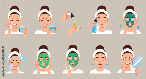 Skincare routine steps for glowing skin daily beauty treatment infographic
