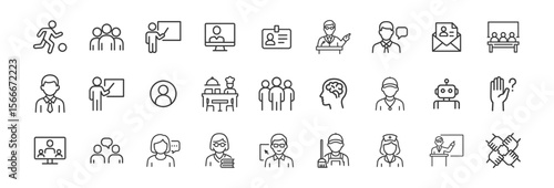 Teamwork, professions, and education line icons set. Vector