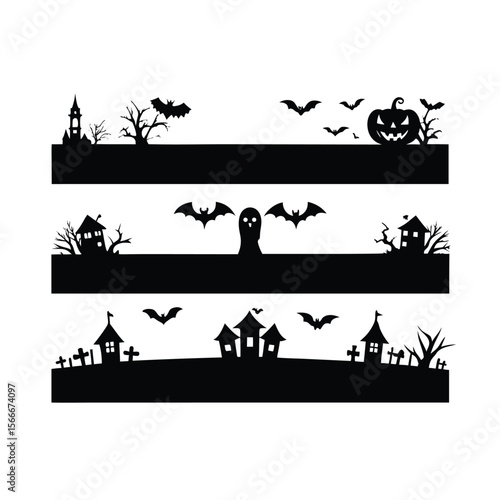Scary silhouettes on halloween dividers or borders