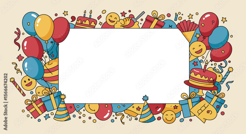 Fototapeta premium Birthday Party Border with Decorations