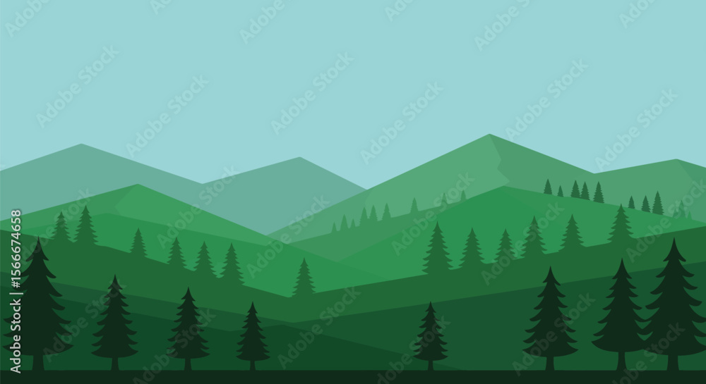 Fototapeta premium Simple Flat Illustration of a Mountainous Landscape