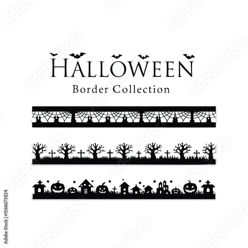Scary silhouettes on halloween dividers or borders