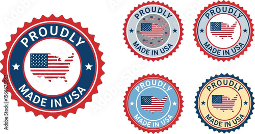 Proudly made in usa vector badges patriotic american flag seal collection