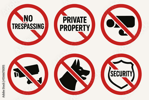 Cartoon "no" icons for security zones. Clean vector design.