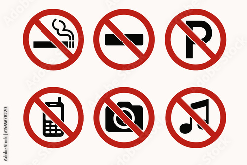 Free Download Classic no-symbol icons in red circle with black pictograms on white. Clean vector set. - GFXLoad