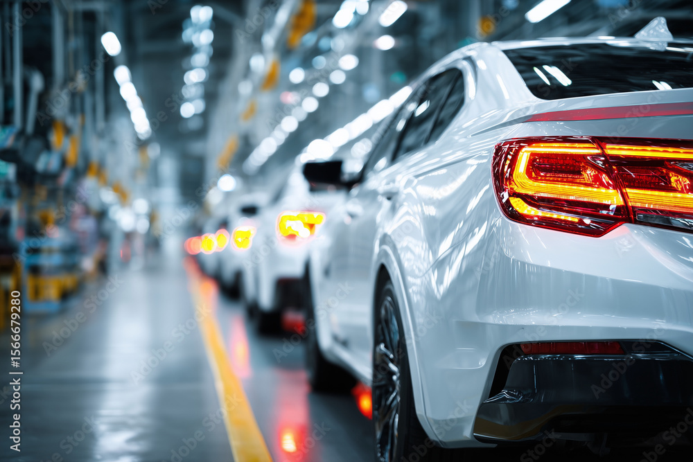 Fototapeta premium A line of cars are being manufactured in a factory