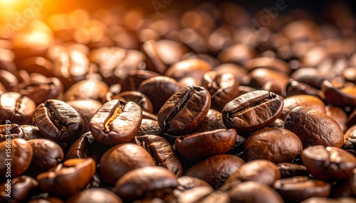 Wallpaper Mural Primer plano de granos de café tostado oscuro y brillante que muestran una textura unica.  Torontodigital.ca