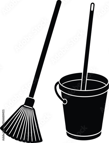 black mop and bucket cleaning tools clip art preview