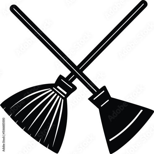 Home cleaning illustration vector silhouette dustpan and broom crossed silhouette