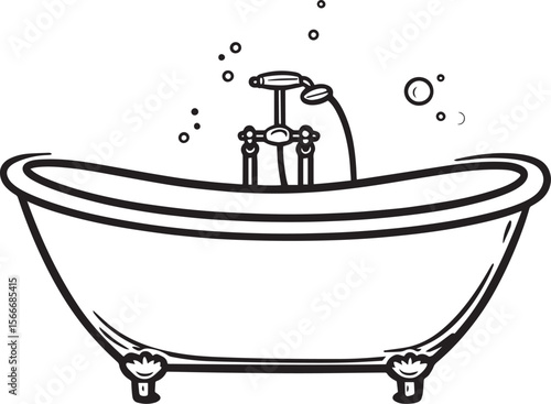 bathtub clean simple vector linear outline black vector illustration