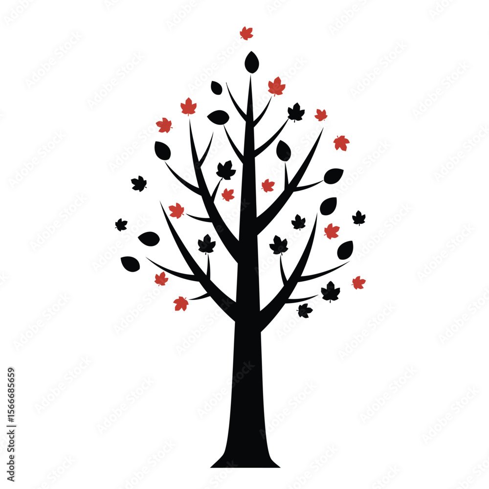 Naklejka premium Silhouette of a Tree with Autumn Leaves
