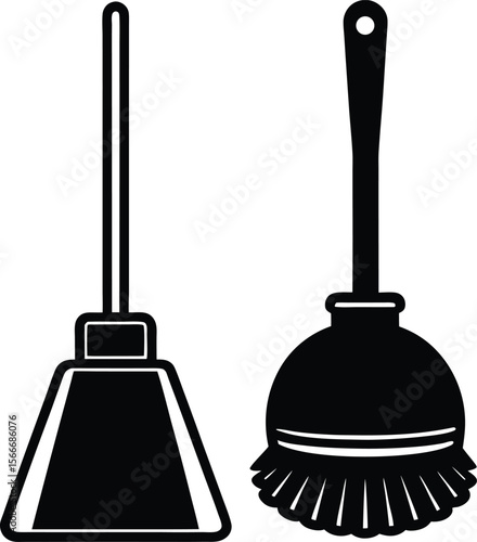 Home cleaning illustration vector silhouette toilet brush and plunger silhouette