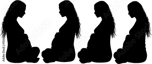 Pregnant woman silhouette with long hair sitting cross legged on white background, pregnant, woman, silhouette, pregnancy, expecting, motherhood, sitting, cross legged, long hair, vector, maternity