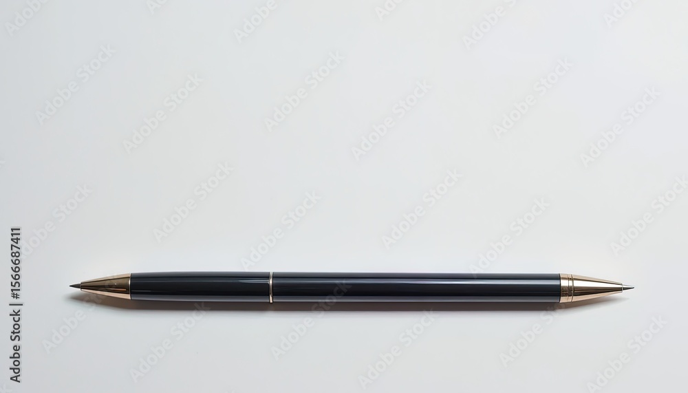 A dark gray mechanical pencil lies on a white surface. A dark gray mechanical pencil lies on a white surface.