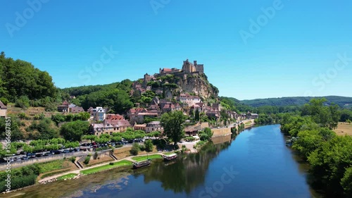 The Chateau de Beynac and the village of Cazenac along the Dordogne River, France