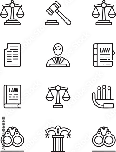 Minimalist Law Icons for Attorneys and Courts

