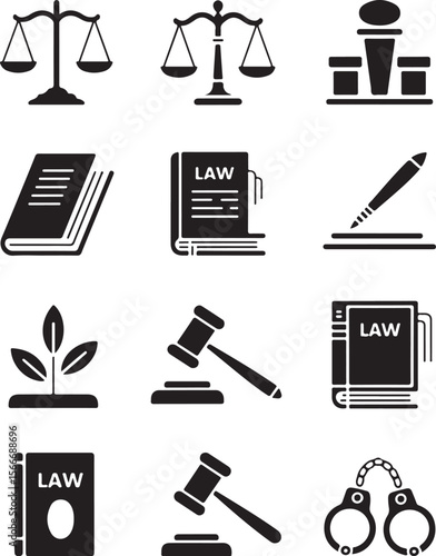 Gavel, Scale, Book Law Icons Collection


