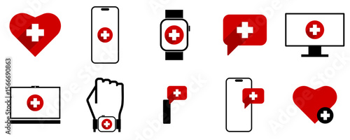 Medical Technology Icons Set,Healthcare and Telemedicine Symbols
