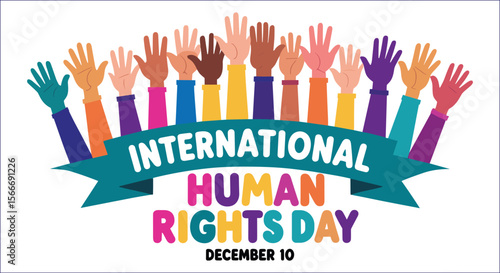 Colorful Hands Raised Up For International Human Rights Day Celebration