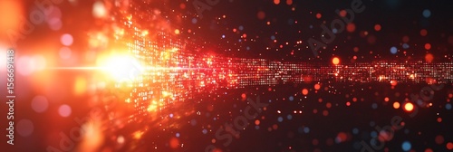 futuristic digital data stream with bright light and particles for technology and cybersecurity branding