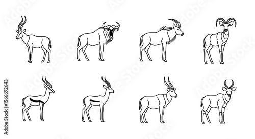 Vector illustration of african antelopes and wildebeest line art vector image for wildlife and safari designs