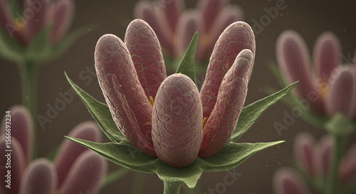 3D render of glandular trichomes acting as nectary cells in wildflowers