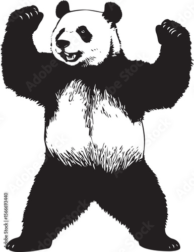 Panda Defending Body slightly raised with arms lifted, possibly in an alert or defensive posture. full length silhouette black vector illustration