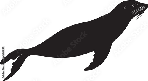 Sea Lion Gliding Through Water Body streamlined and flippers extended, effortlessly swimming beneath the surface. Full-length silhouette black vector design.