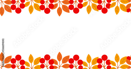 Autumn foliage and berries create vibrant border decoration for seasonal events or invitations