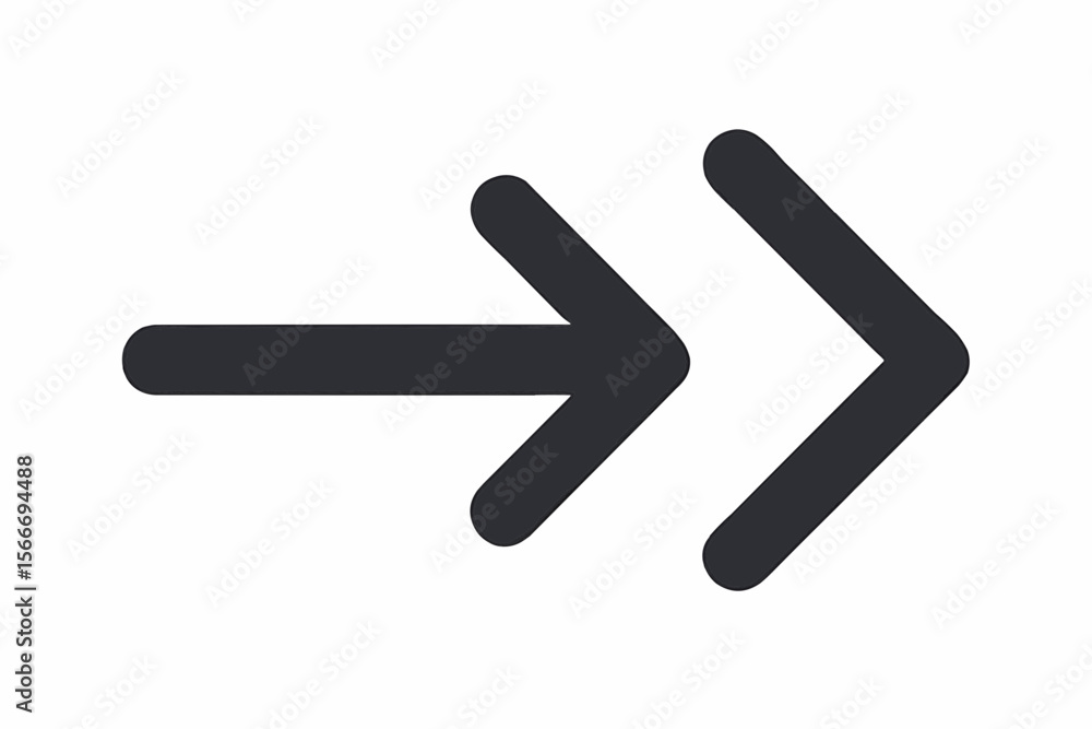 Two right pointing arrows indicating forward movement or direction in a simple graphic design style Two right pointing arrows indicating forward movement or direction in a simple graphic design style