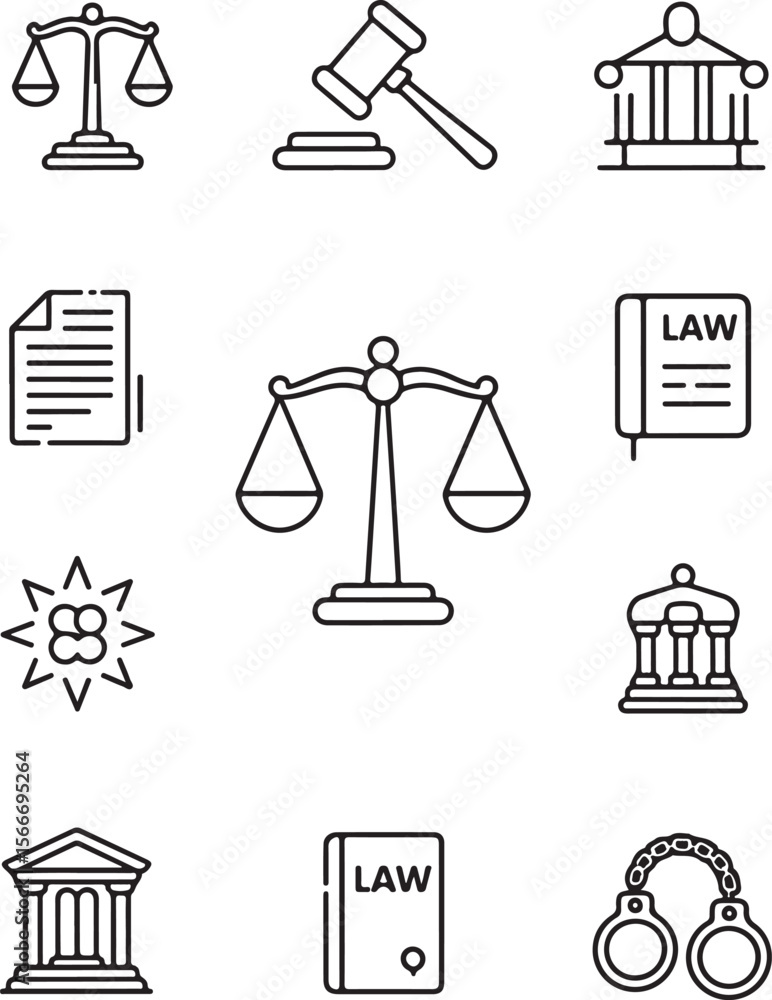 Fototapeta premium Lawyer Scale Gavel Book Icons