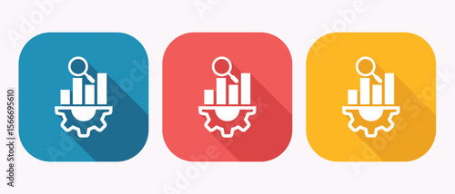 Data analysis and process optimization icons with magnifying glass and gear