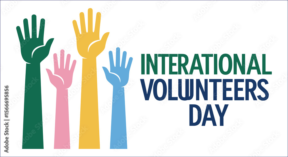 Fototapeta premium Colorful Hands Raised For International Volunteer Day Celebration Concept Illustration Vector