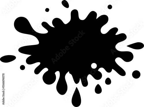 Stock Photo Description, A vector illustration featuring a dynamic splash of black ink, paint, or liquid with various blot and splatters