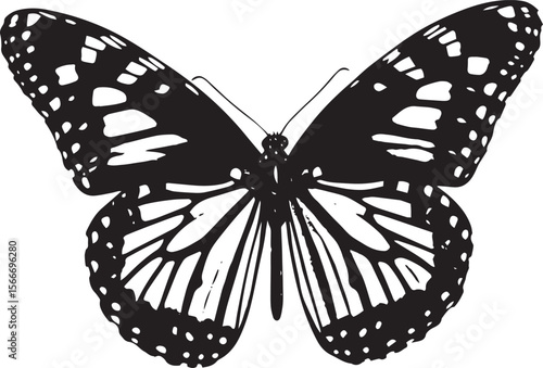 Butterfly Fluttering Wings flapping quickly and erratically as the butterfly moves short distances. full length silhouette black vector illustration