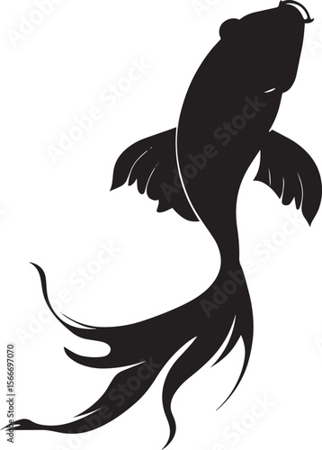 Goldfish soaking up rays positioned just below the surface, body tilted to catch the light in a black vector outline.