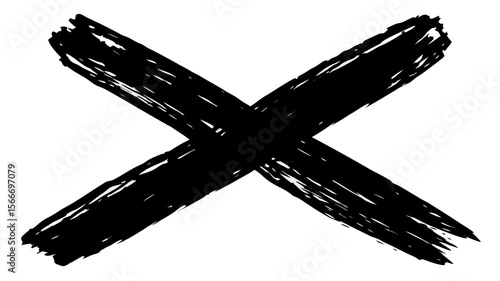 Bold Black X Mark: Grunge Brush Stroke Graphic Design Element, Cancellation Symbol