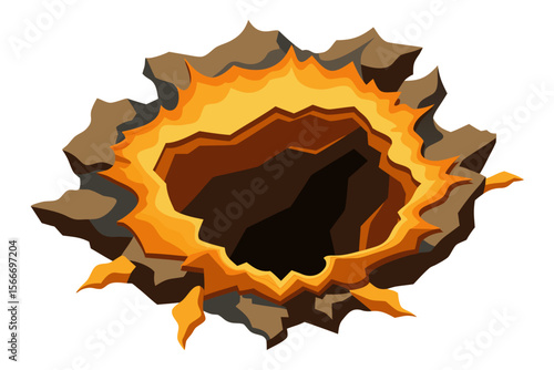 Cartoon Hole Punch Through Surface; Fiery Orange and Brown; Dramatic Impact Effect