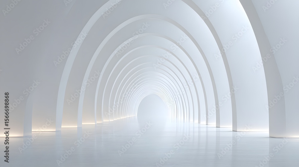 Naklejka premium Futuristic White Room with Infinite Arches, Architecture, branding, VR concept, white space, arches loop, minimal future