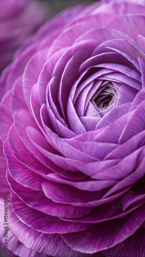 Obraz premium Purple macro image of a ranunculus flower.
