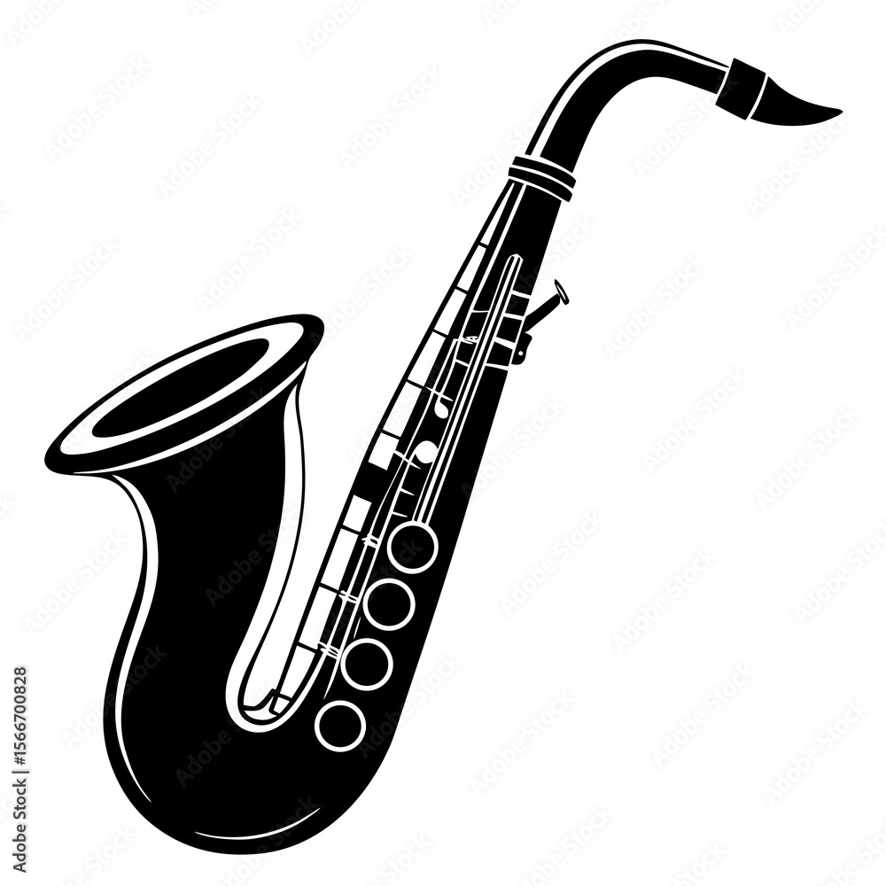 saxophone isolated on  silhouette white background