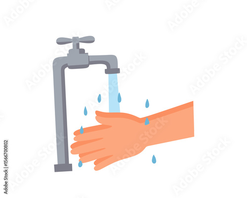 illustration of a hand being rinsed under a running faucet. Clean water and hygiene concept, ideal for healthcare, sanitation, or handwashing awareness designs
