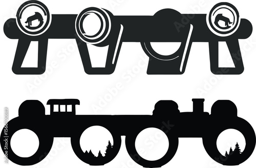 Set of binoculars and transport vehicle icons vector illustration design