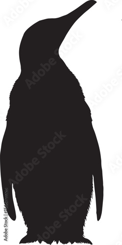 Penguin Communicating Standing tall head raised and beak open. full length silhouette black vector illustration