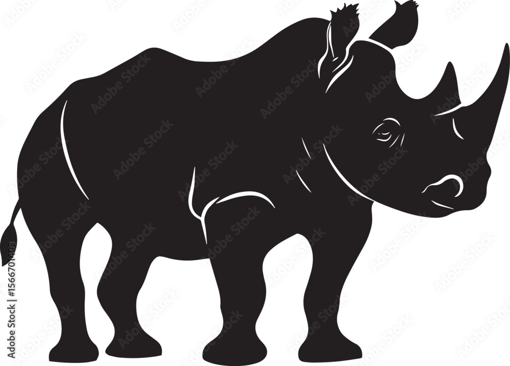 Obraz premium Rhino Sniffing the Air Nose outstretched, body crouched, alert expression, black vector art.