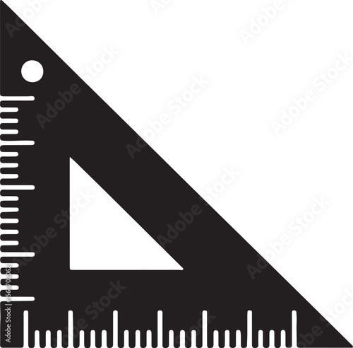 Black Set Square Ruler with White Markings and Hole
