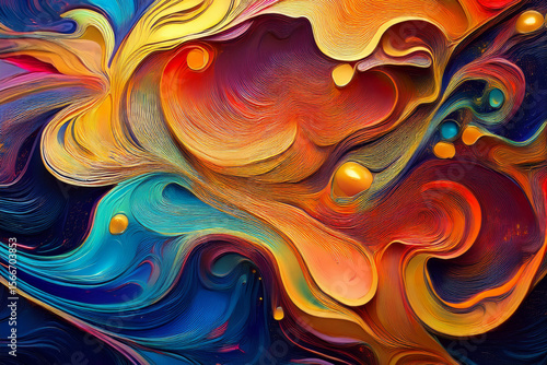 Vibrant Psychedelic Liquid Art Abstract with Swirling Colors and Droplets