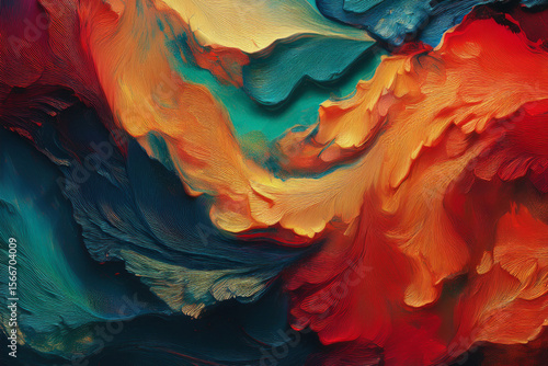 Energetic and Fiery Abstract Painting with Flowing Impasto Texture