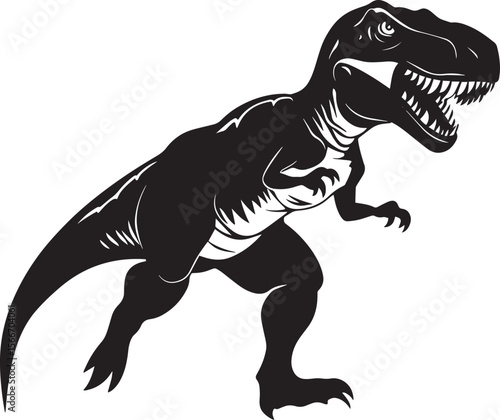 T-Rex Pursuing Prey A T-Rex running swiftly after its target, teeth exposed and eyes locked on its prey, full-length black silhouette vector illustration.